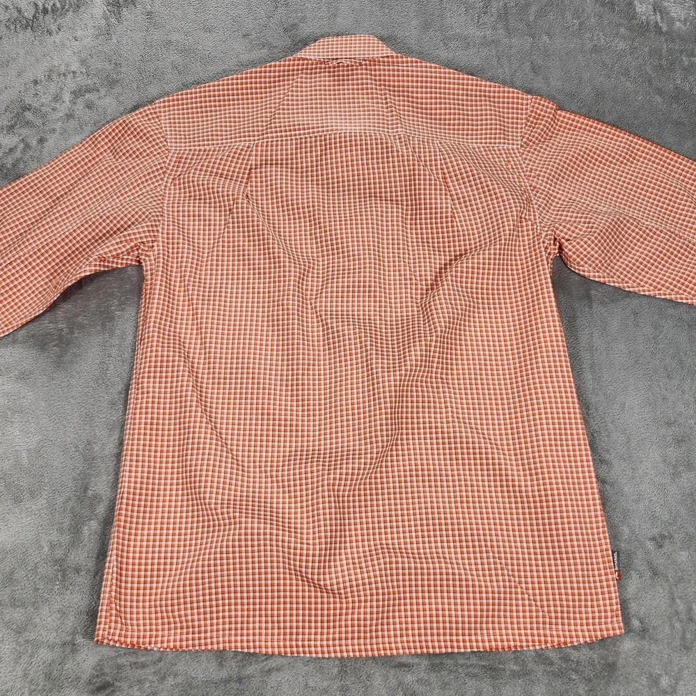 Simms Shirt Mens Small Orange Check Long Sleeve Button Up Fishing Outdoor Casual